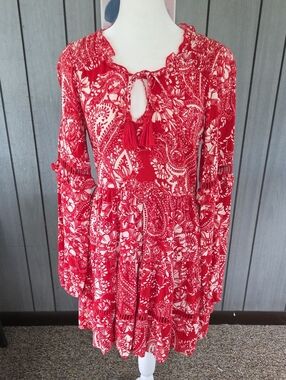 B.O.G Collective Red Paisley Tie-Front Smock Dress